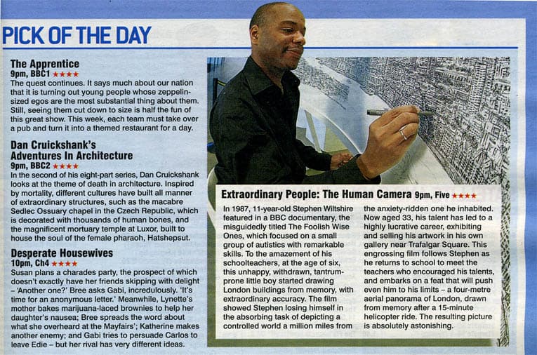 Extraordinary People   Daily Mail   Stephen Wiltshire Archive