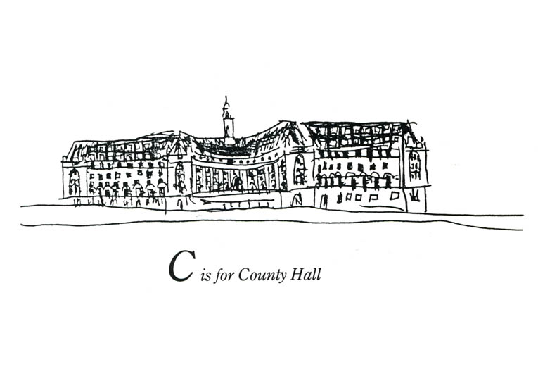 London Alphabet - C for County Hall - Original Drawings and Prints for Sale