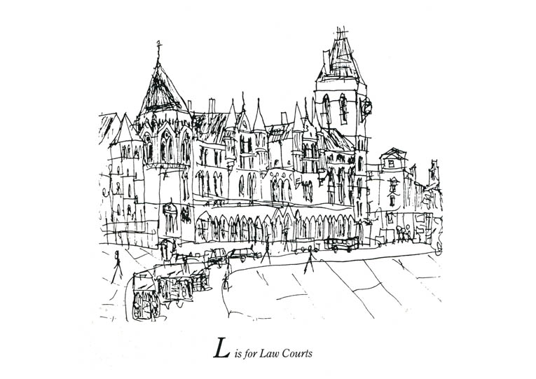 London Alphabet - L for Law Courts - Original Drawings and Prints for Sale