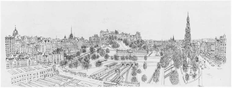 Edinburgh from the roof terrace of The Balmoral - Original Drawings and Prints for Sale