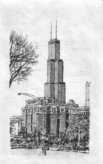 Chicago, Sears Tower 2003 - Original Drawings and Prints for Sale