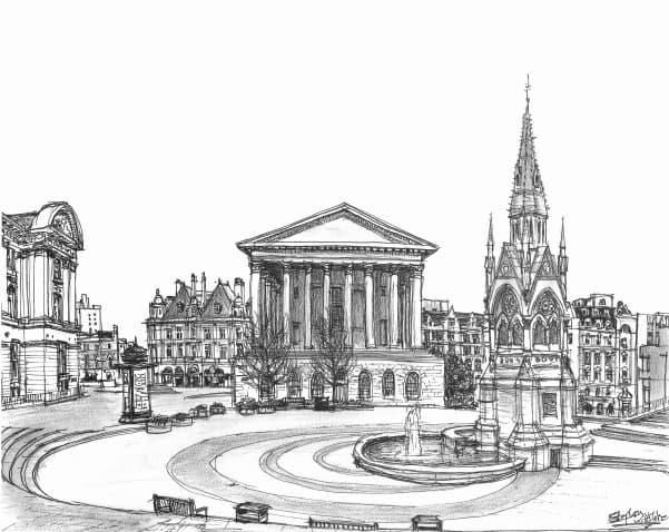 Chamberlain Square, Birmingham 1997 - Original Drawings and Prints for Sale