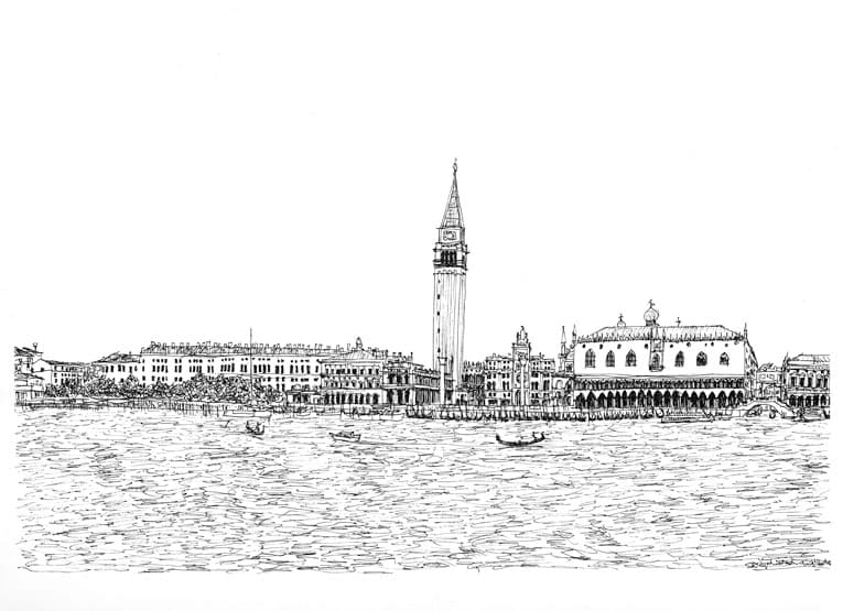 View from San Giorgio Maggiore - Original Drawings and Prints for Sale