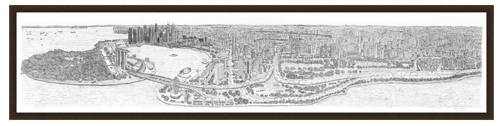 Framed Singapore Panorama prints by Stephen Wiltshire