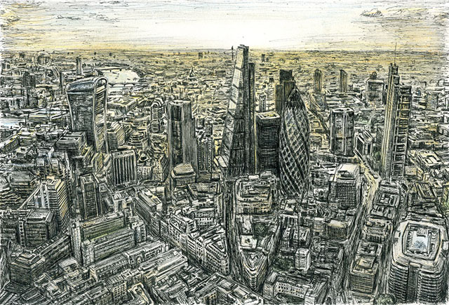 Aerial view of City of London by Stephen Wiltshire