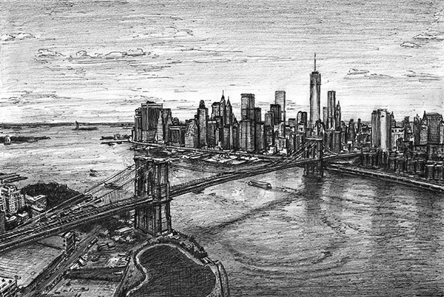 Aerial view of Manhattan Skyline