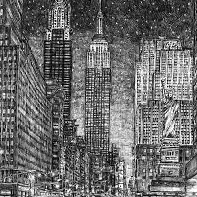 Drawing of Imaginary drawing of New York in winter