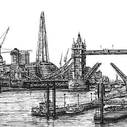 Drawing of View of the Shard and Tower Bridge