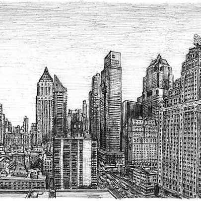 Drawing of Manhattan skyline from the Intercontinental Hotel