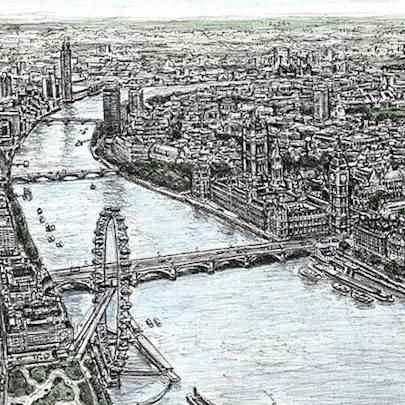 Aerial view of Houses of Parliament (Limited Edition of 75) - Drawings