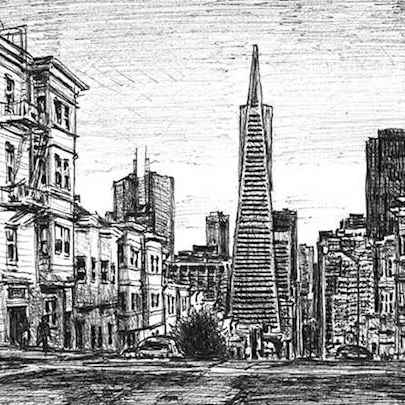 Drawing of San Francisco street scene