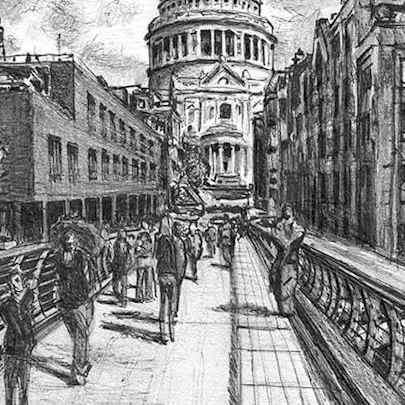 Drawing of St Pauls from the Millennium Bridge