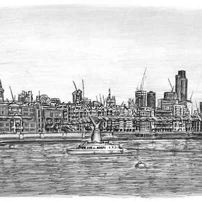 Drawing of View of St Pauls Cathedral and Millennium Bridge