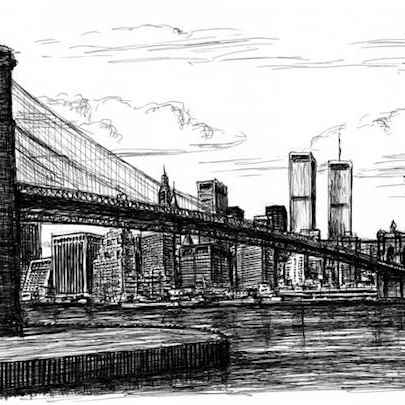 Memory drawing of Manhattan Skyline - Original Drawings