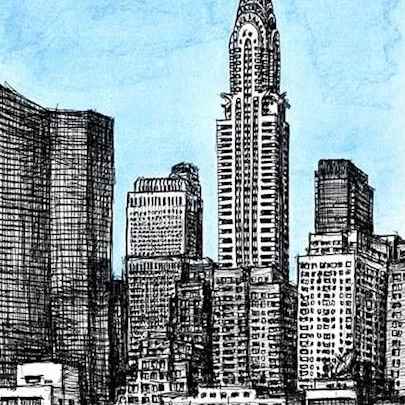 Drawing of Birds eye view of Chrysler Building NY