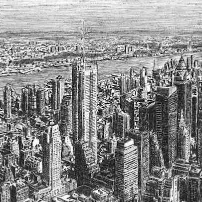 Manhattan Skyline from top of Empire State - Original Drawings