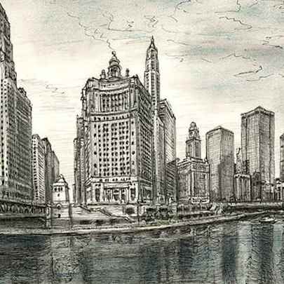 Drawing of Chicago River USA
