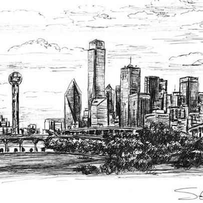Drawing of Dallas Skyline, Texas