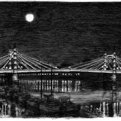 Drawing of Albert Bridge at night