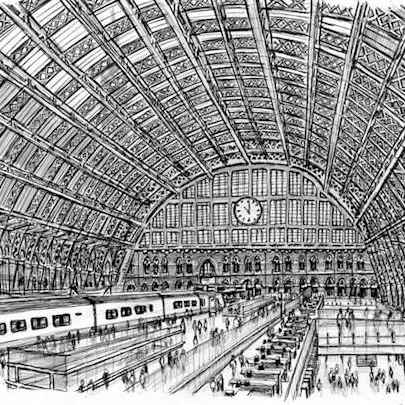 Drawing of Interior of St Pancras Station
