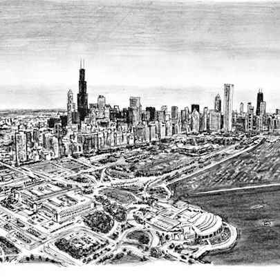 Drawing of Aerial view of Chicago