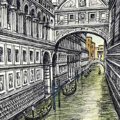 Drawing of Bridge of Sighs in Venice
