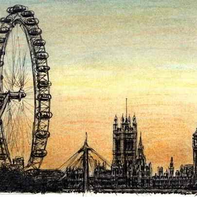 Drawing of London Eye and Houses of Parliament