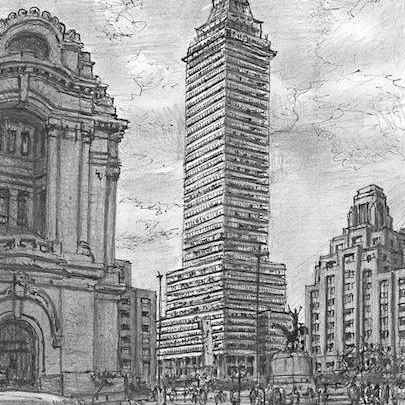 Drawing of Torre Latinoamericana, Mexico City