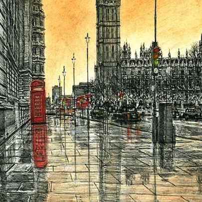 Big Ben on a rainy evening - Limited Edition of 100 - Drawings
