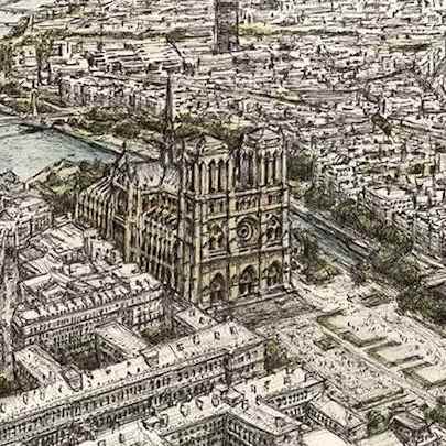 Drawing of Notre Dame, Paris