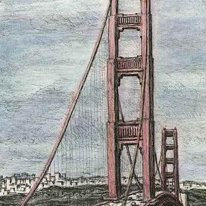 Drawing of Golden Gate Bridge, San Francisco