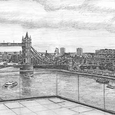 Drawing of View of Tower Bridge from Landmark Place