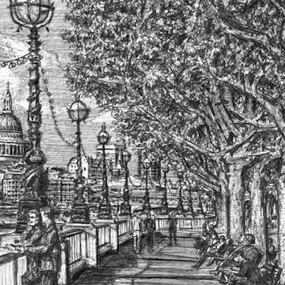 Drawing of Riverside walk on the Southbank