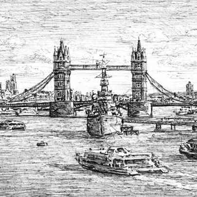 HMS Belfast and Tower Bridge London - Original Drawings