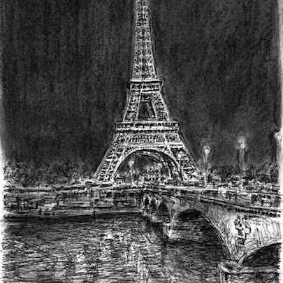 Eiffel Tower at night Paris - Original Drawings