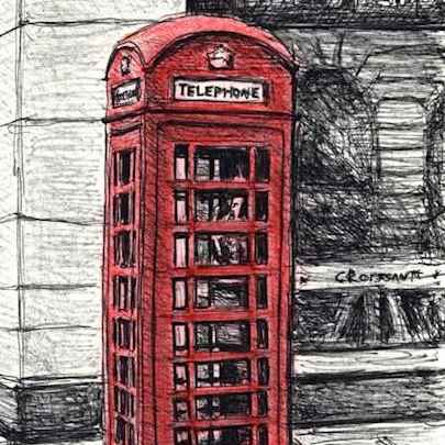 Drawing of Telephone Box near the Royal Opera Arcade