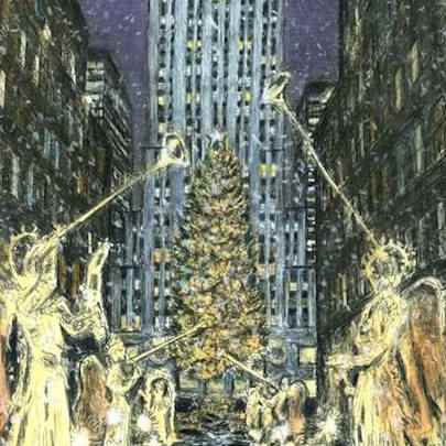 Drawing of Rockefeller Center at Christmas