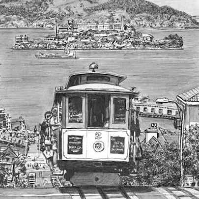 Drawing of Cable car in San Francisco