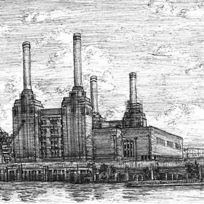 Drawing of Battersea Power Station, London