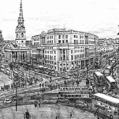 Drawing of Trafalgar Square, London