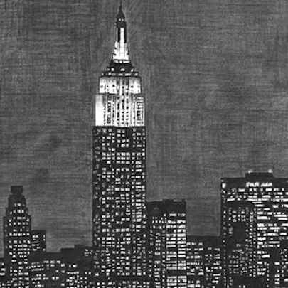 Drawing of Empire State Building at night, NY