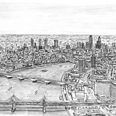 Drawing of Birds eye view of London from London Eye