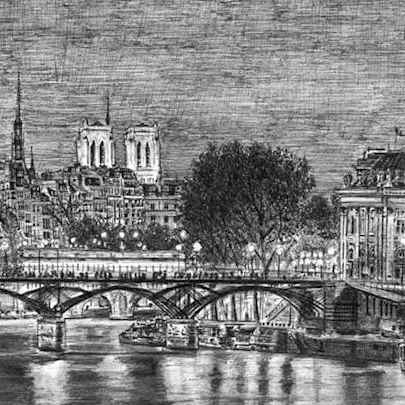 Drawing of Paris at night
