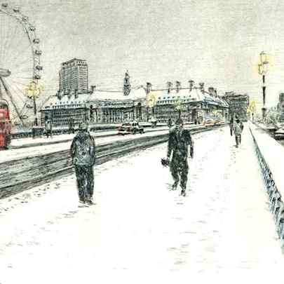 Drawing of Snow Scene at Westminster Bridge 