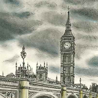 Drawing of Westminster Bridge and Big Ben