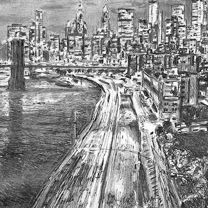 New York City freeway at night - Original Drawings