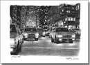 Some yellow New York taxis at Park Avenue at night
