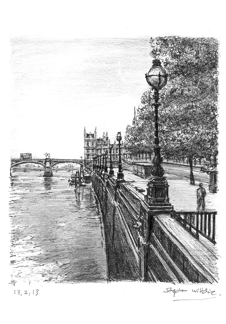 View of Westminster Bridge in summer - Original Drawings and Prints for Sale
