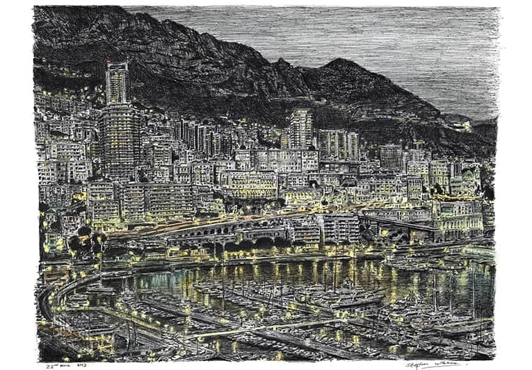 Monte Carlo in the evening - Original Drawings and Prints for Sale