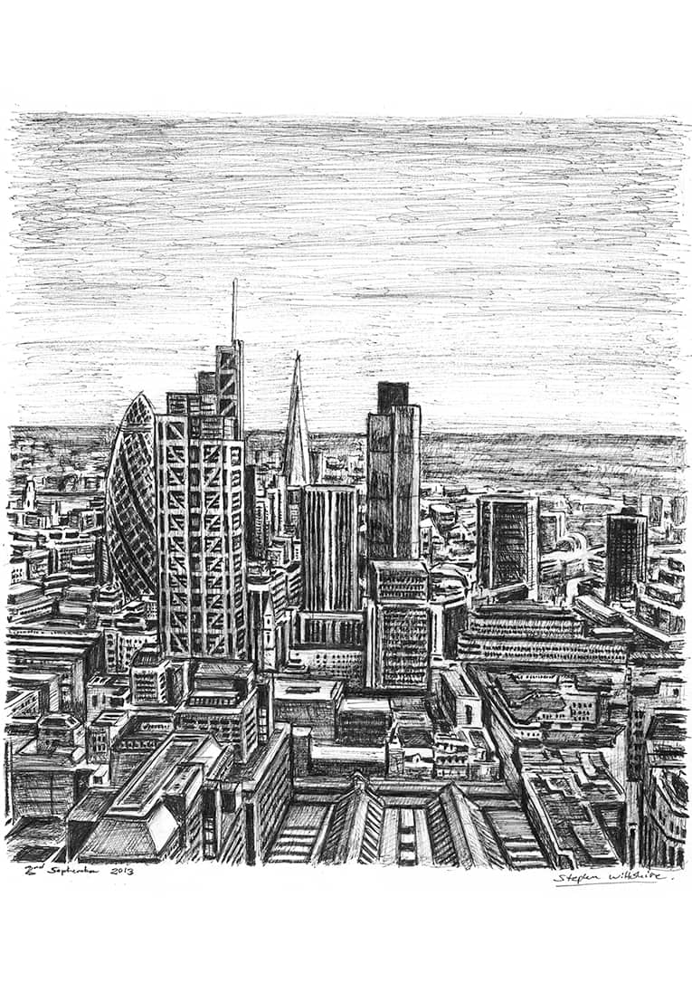 City of London skyline 2013 - Original Drawings and Prints for Sale